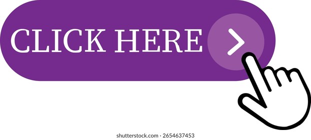 Click Here Button Icon.Pointer Click button. Modern action button mouse click symbol. Computer mouse click cursor or Hand pointer symbol. Cursor arrow icon. Clicking finger. Vector illustration.