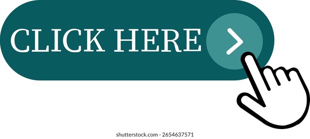 Clique no ícone do botão Aqui.Botão do ponteiro Clique. Símbolo de clique do mouse do botão de ação moderno. Cursor de clique do mouse do computador ou símbolo de ponteiro de mão. Ícone de seta do cursor. Clicando em dedo. Ilustração vetorial.