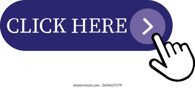 Hacer clic Aquí Botón Icon.Pointer Hacer clic Botón. Símbolo moderno del Hacer clic del ratón del Botón de acción. Símbolo del cursor del Hacer clic del ratón del ordenador o del puntero de la mano. Icono de flecha del cursor. Pulsando el dedo. Ilustración vectorial.