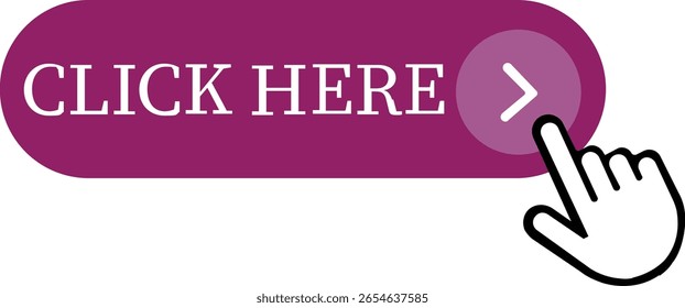 Click Here Button Icon.Pointer Click button. Modern action button mouse click symbol. Computer mouse click cursor or Hand pointer symbol. Cursor arrow icon. Clicking finger. Vector illustration.