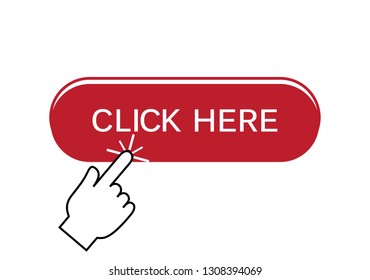 Click here button isolated on white background. Trendy click here button for web site, app, label, banner, sticker, design template, icon and logo. Business concept, vector illustration