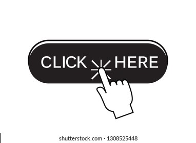 Click here button isolated on white background. Trendy click here button for web site, app, label, banner, sticker, design template, icon and logo. Business concept, vector illustration