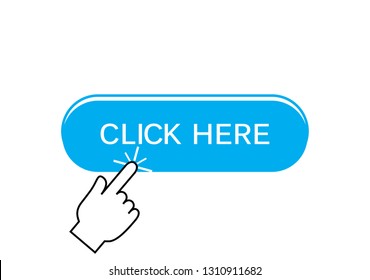 Click here button isolated on white background. Trendy click here button for web site, app, label, banner, sticker, design template, icon and logo. Business concept, vector illustration