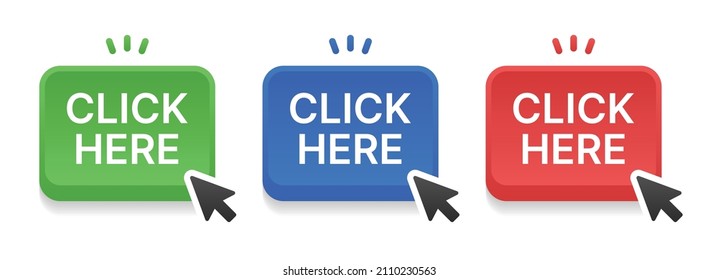 Click here button with mouse cursor icon set.