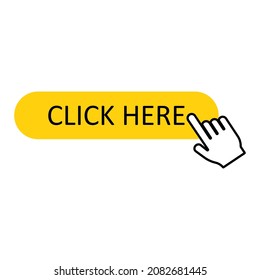 Click here button on white background. Click here vector web button. Clicking finger.