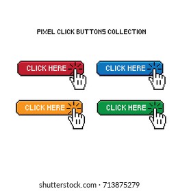 Click Here Button With Pixel Hand Icon Clicking Collection.