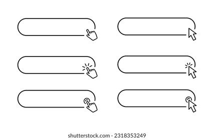 Klicken Sie hier mit einem Mausklick. Handzeiger und Pfeilzeiger anklicken. Klicken Sie hier Web-Button Set. Computer-Maus-Cursor und Zeigefinger-Cursor. Vektorgrafik.