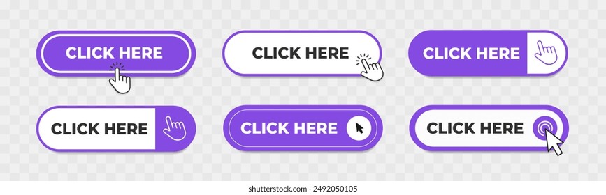 Click Here button with pointer clicking. Web button set. Click button icon. Vector EPS 10