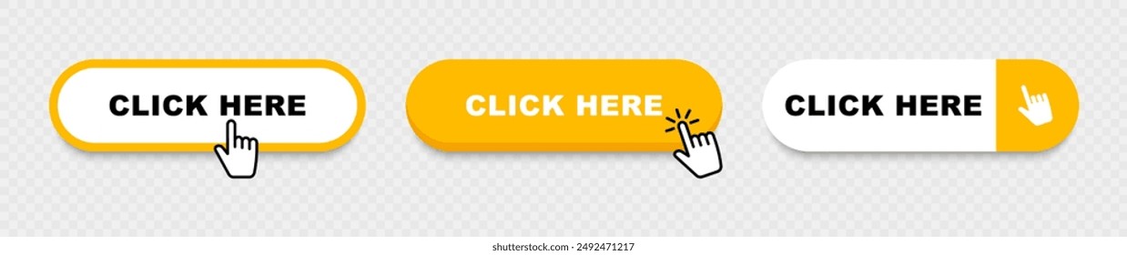 Click Here Button with pointer clicking. Web button set. Click button. Clicking the icon. Action button click here with click cursor. Vector illustration..