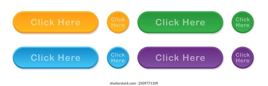 Click Here Button. Button set. Buttons website design. Click button. Modern action button. 