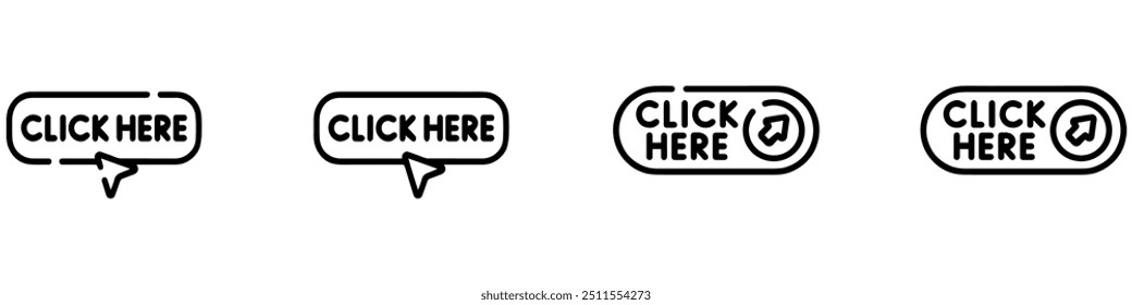 Click Here Button. Button set. Buttons website design. Click button. Modern action button. Vector Illustration. Vector Graphic. EPS 10