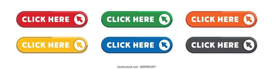 Click Here Button Set Colorful Web Call to Action Labels
