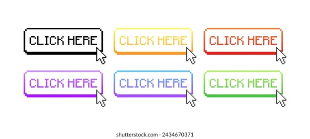 Click here button set. Flat style. Vector icons