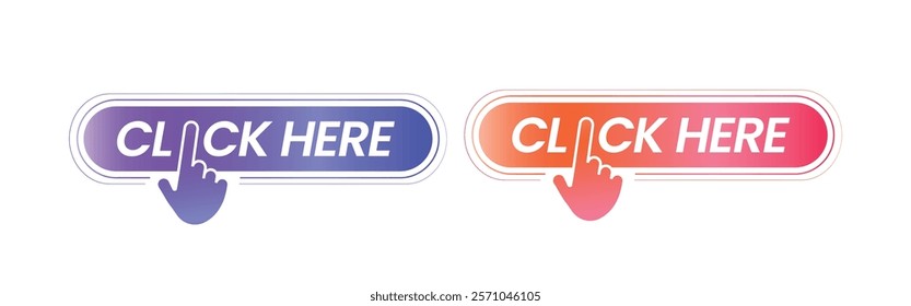 Click here button. Set of Click here button with Hand pointer. Web Banner With Pointer Icon. Vector illustration.