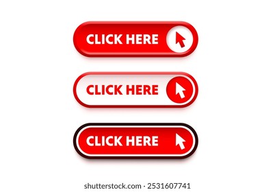 Click here button set, link mouse click. Vector illustration 