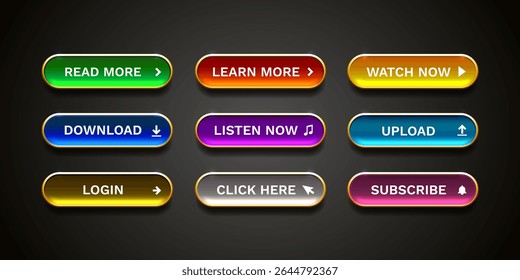 Click here button set, link mouse click, transparent background. Vector illustration 