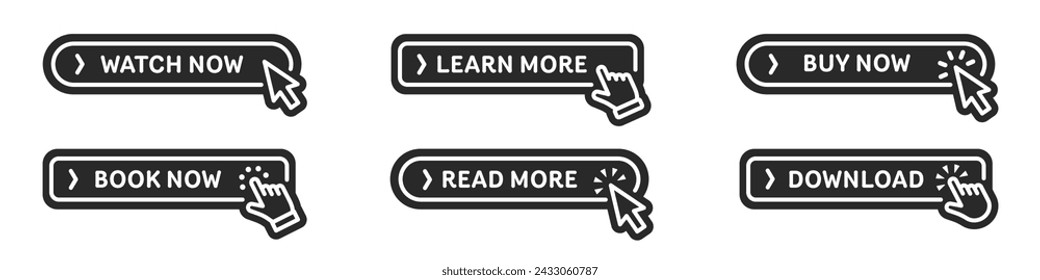 Click here button set. Silhouette style. Vector illustration.