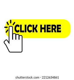 Click here button vector with hand icon