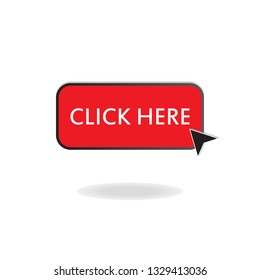 Click here button. Vector illustration of the hand on the button. click and enter.