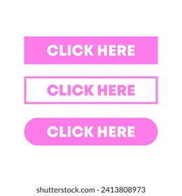 Click here buttons. Flat, pink, buttons click here, click here icons. Vector icons