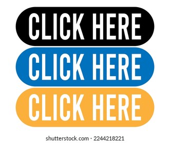 Haga clic aquí para establecer los botones. Vectores web negros, azules y anaranjados aislados en fondo blanco