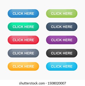 Click Here colorful button set. icons web Isolated on white background. Vector Illustration.