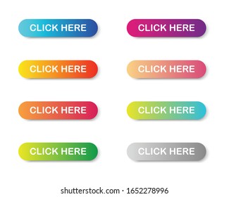 haga clic aquí colorido conjunto de botones. iconos web aislados en fondo blanco.ilustración vectorial.
