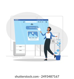 Click here, detailed click and collect sign concept flat illustration