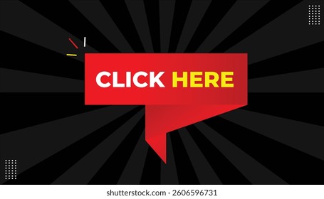 Click here editable sticker icon label eps format banner template design with red shapes white yellow bold font white gray gradient abstract hot background Vector illustration