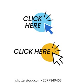 Click Here in flat style isolated on white background. Vector illustration, icon, template.