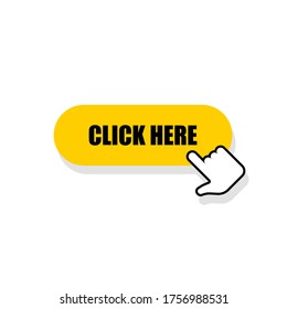 Click here flat vector yellow button, clicking here web isolated illustration