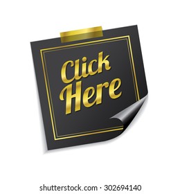 Click Here Golden Sticky Notes Vector Icon Design