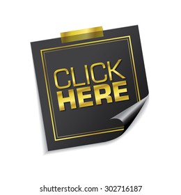Click Here Golden Sticky Notes Vector Icon Design
