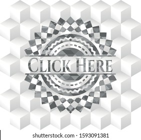 Click Here grey emblem with cube white background