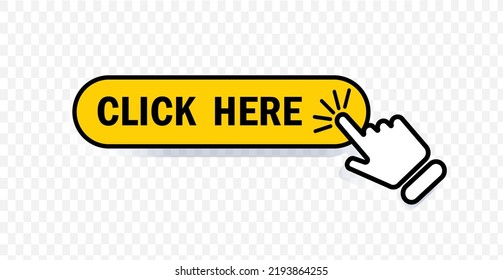  Click here with hand clicking. Isolated website download panel icon with hand finger clicking cursor  register design vector