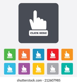 Click here hand sign icon. Press button. Rounded squares 11 buttons. Vector
