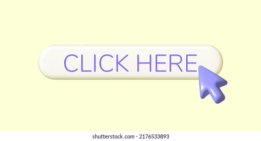 Click Here Icon. 3d Search Bar Template For Website. Cursor, Arrow For Registration On Yellow. Pointer To Click, Press, Or Send Request. Navigation Search For Browser. Realistic 3d Vector Design