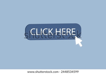 Click here icon 3d. A selection button to join or go to the site. Cursor, arrow for registration. Pointer to click, press, or send a request. The action is to touch, apply, further, learn more. Vector