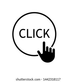 Click Here Icon. Action Button or Direct Command Illustration As A Simple Vector Sign & Trendy Symbol for Design and Websites, Presentation or Mobile Application. 