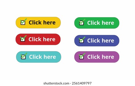 
Click here icon buttons set vector design for use.