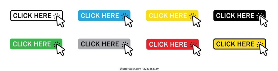 Click here icon. Click here with cursor icon, vector illustration