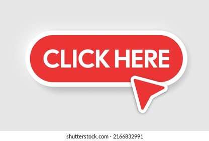 Click Here Icon In Flat Style. Pointer Clicking Vector Illustration On Isolated Background. Web Button Sign Business Concept.