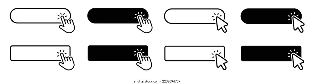 Click here icon. Click here with hand clicking icon, vector illustration