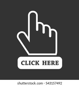 Click here icon. Hand cursor signs. Black button flat vector illustration.