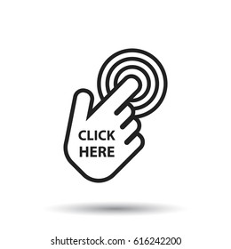 Click here icon. Hand cursor signs. Black button flat vector illustration.