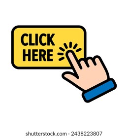 Click here icon with hand pointer clicking. Vector illustration