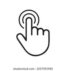 Click here icon set in line style. Hand click, finger, Touch screen, pointer, cursor, gesture, mouse press push simple black style symbol sign for apps and website, vector illustration.