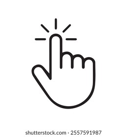 Click here icon set in line style. Hand click, finger, Touch screen, pointer, cursor, gesture, mouse press push simple black style symbol sign for apps and website, vector illustration.