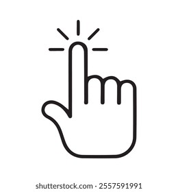 Click here icon set in line style. Hand click, finger, Touch screen, pointer, cursor, gesture, mouse press push simple black style symbol sign for apps and website, vector illustration.