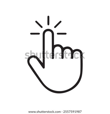 Click here icon set in line style. Hand click, finger, Touch screen, pointer, cursor, gesture, mouse press push simple black style symbol sign for apps and website, vector illustration.